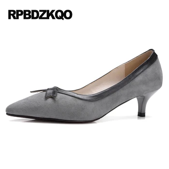 

Size 4 34 Medium 2017 High Heels Kitten Office Suede Women Leather Grey Shoes Pointed Toe Pumps New Autumn Chinese Fashion