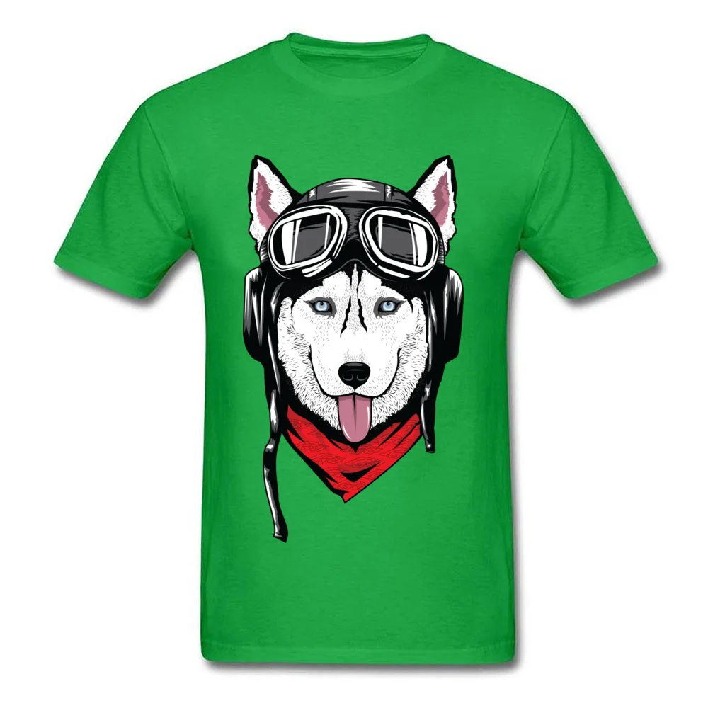 Husky with Helmet T Shirt Normal Short Sleeve New Coming Round Neck Pure Cotton Tops Tees Sweatshirts for Male VALENTINE DAY Husky with Helmet green