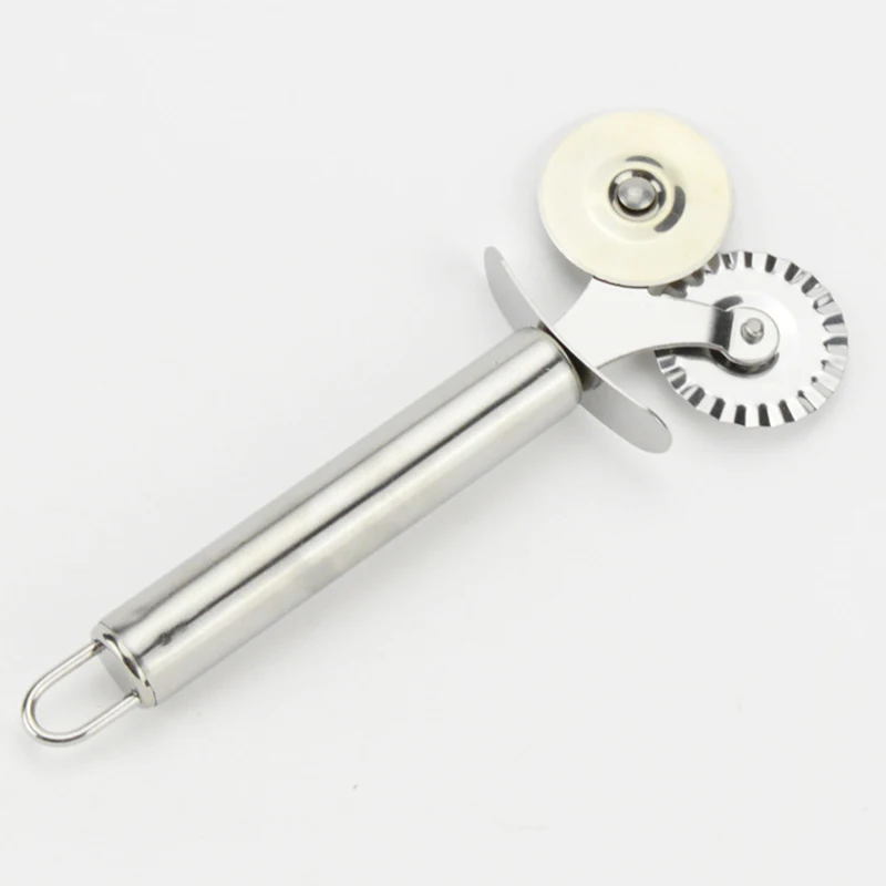 

Pizza Knife Cutter Stainless Steel Double Roller Pastry Pasta Dough Crimper Round Hob Lace Wheel Kitchen Tools Q