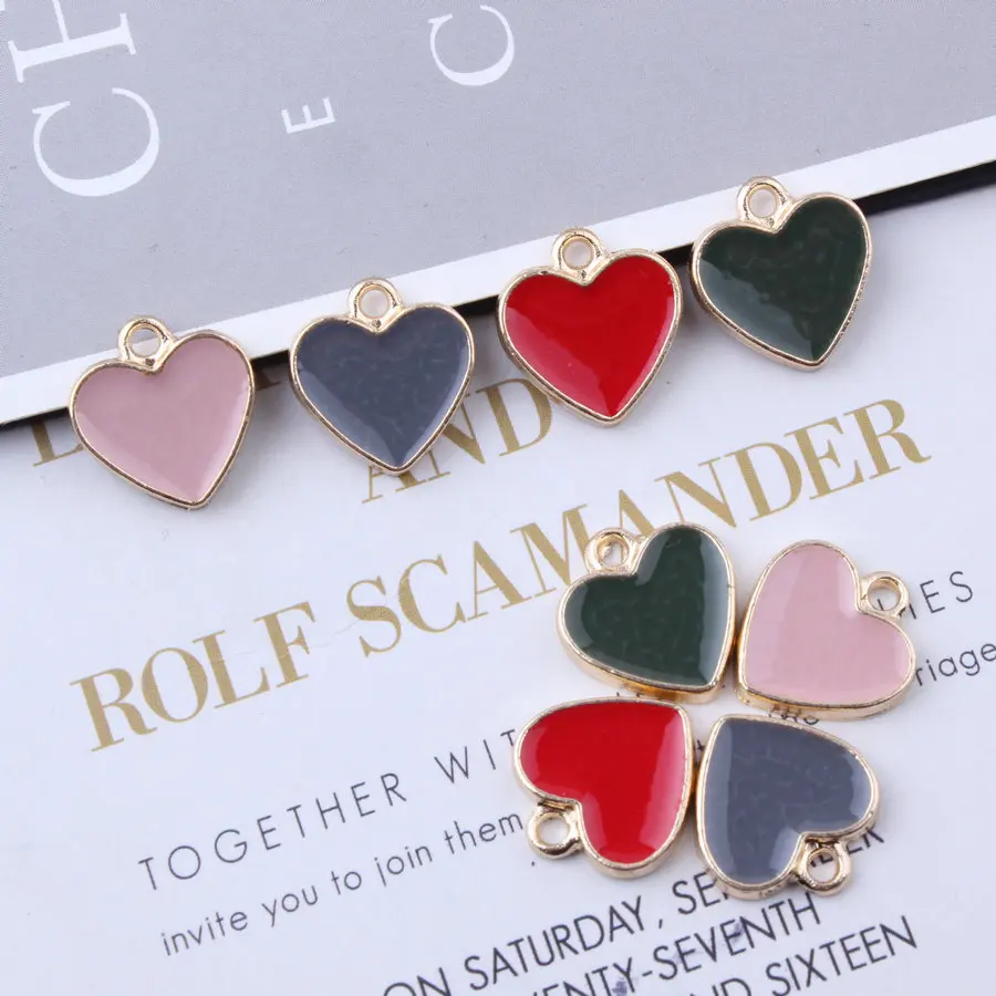 

10PCS Wholesale 4Colors Enamel Heart Pendent Metal Charm For Jewelry Making Women DIY Necklace Earring Jewelry & Accessories