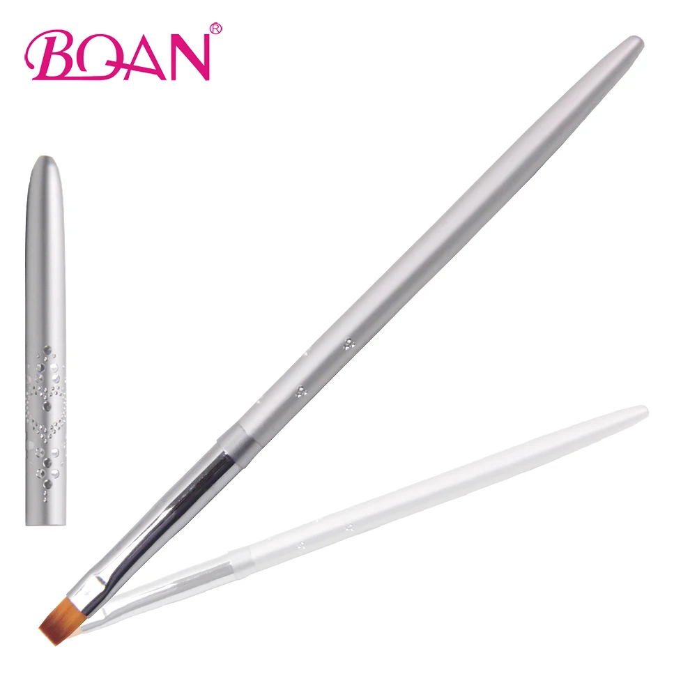 

Retail 4# BQAN Oblique Nylon Hair Silver Metal Handle Brush UV Nail Gel Brush