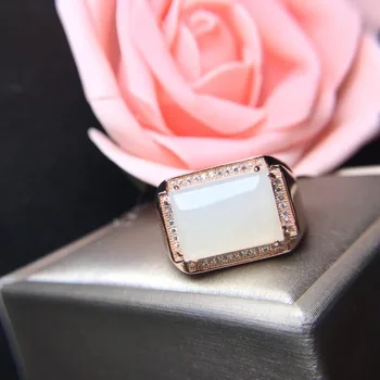 

Men Ring White Jade ring 925 sterling silver Natural real Jade Fine gem jewelry For men Gem 10*14mm