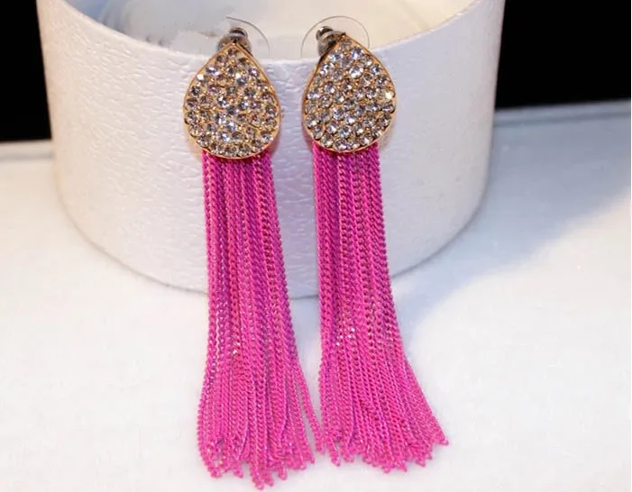 Charmwin Luxury Tassel Long Earrings Fashion Brand Gold Color Crystal Rhinestone Drop Earrings Accessories Jewelry Women 451K