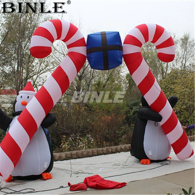 6 м 20ftW большой открытый подарок в форме Рождество надувной арки орнамент пингвин конфеты тростника арка для рождественских праздников