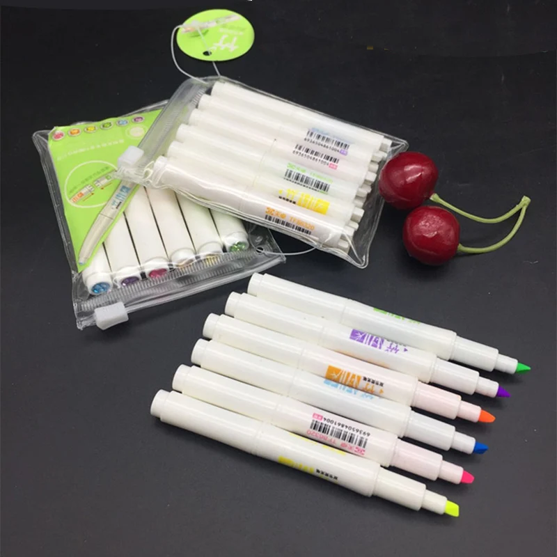 

6PCS Double Head Highlighter Pens Set Cute Creative 6 Colors Crystal Marker Pen for Graffiti Drawing School Student Stationery