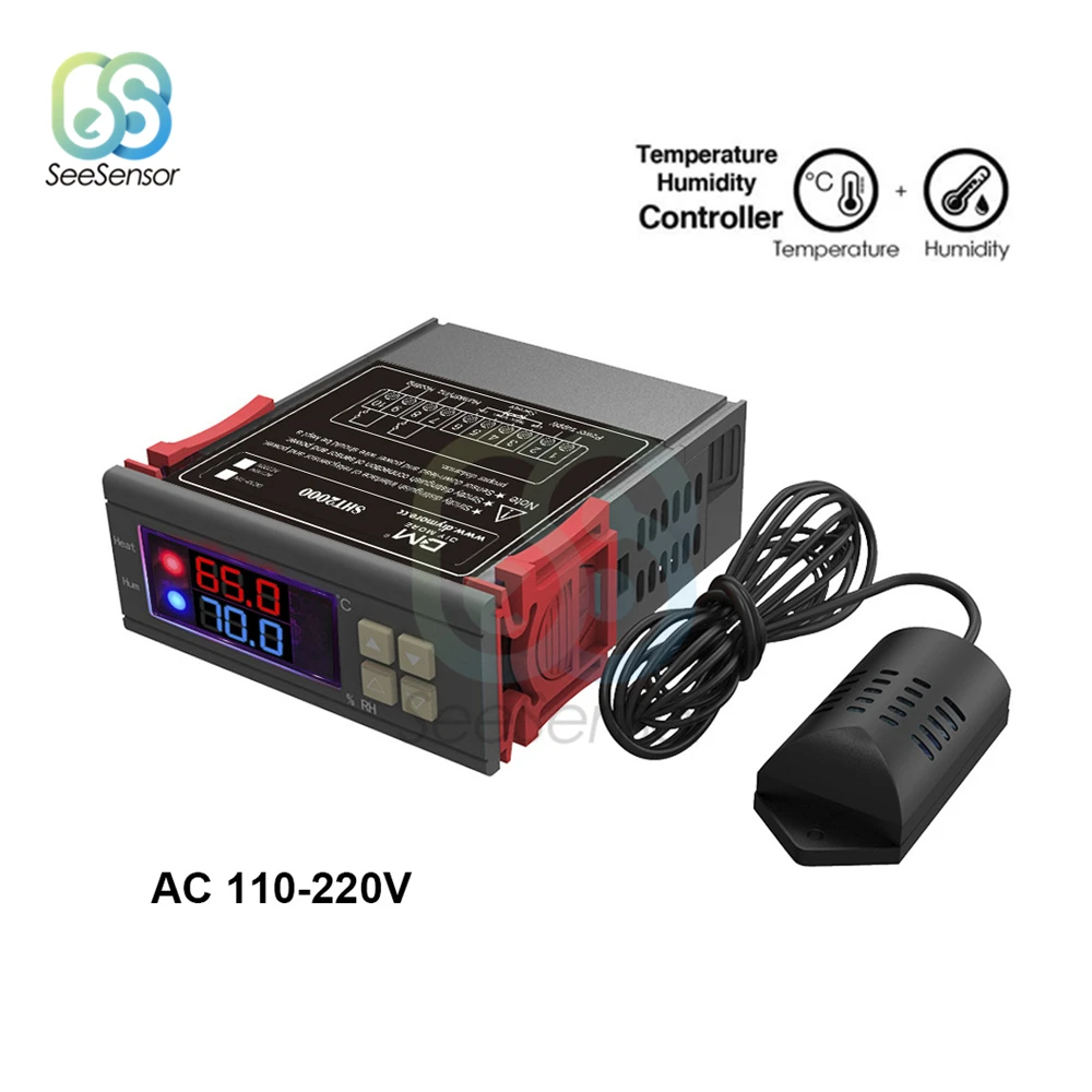 

SHT2000 AC 110-220V Digital Temperature Humidity Controller Home Fridge Thermostat Humidistat Thermometer Hygrometer Max 10A