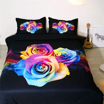 

3D Flower Bed and Bedding Set Rose Microfiber Bedding fadeless Comforter Duvet Cover Set US Queen Bedclothes for Adults Bed