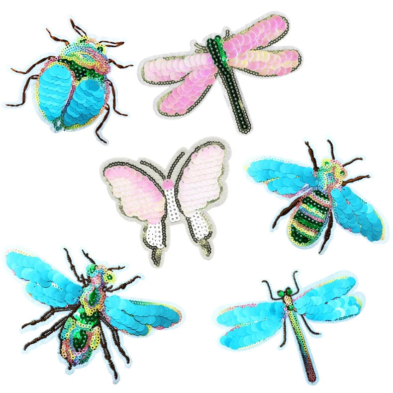 

Bee Beetle Insect Sequin Embroidered Cloth Patch on Clothing Iron Cartoon Stripes Embroidered Patch for Backpack Handbag Badge