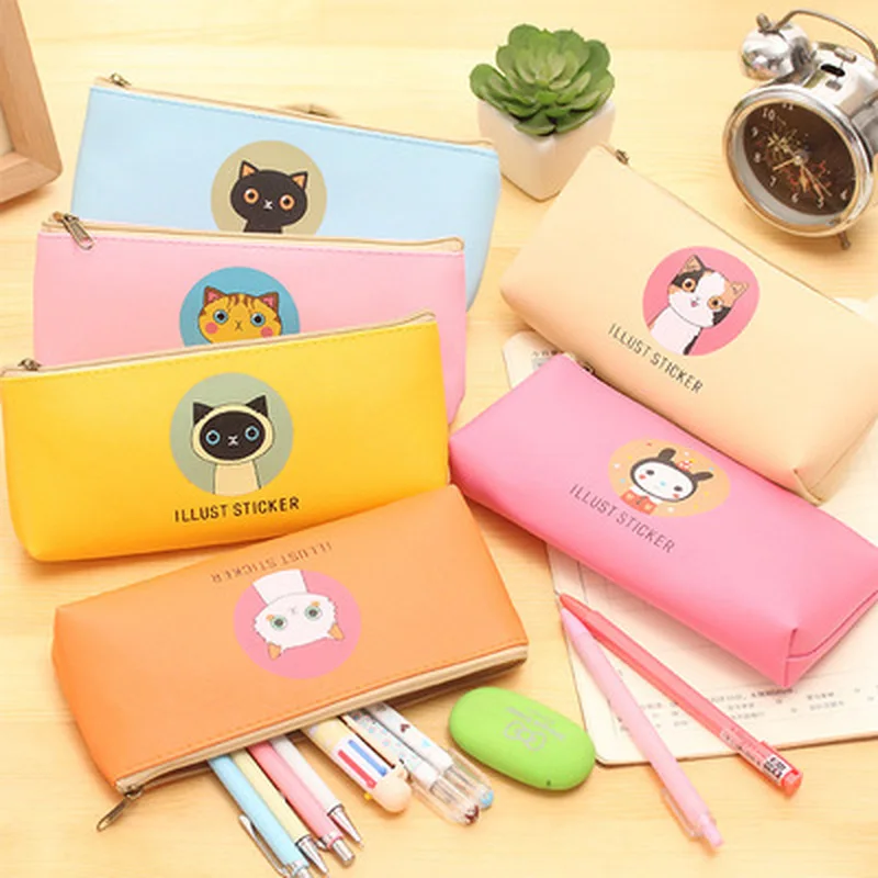 

1PCS Cat Pencil Case Novelty Stationery Pen Case Student Korean Bag High Capacity Pencil Pouch Zipper Kawaii Bag School Supplies