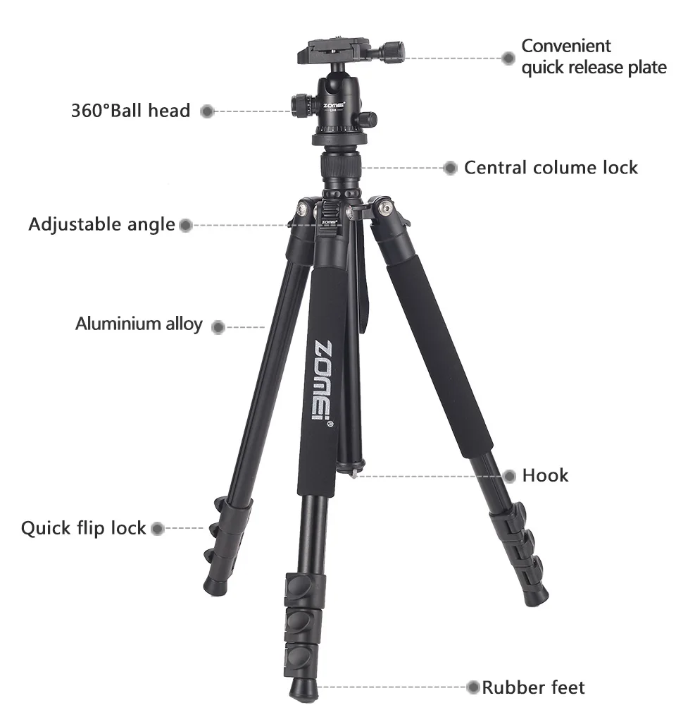 Zomei Q555 профессиональная шаровая Головка из алюминия Гибкая камера штатив-Трипод для камеры с шариковой головкой для DSLR камеры портативный