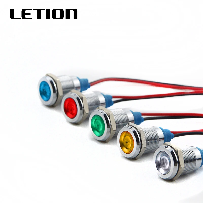 

12mmLED Metal Lamp signal Lamp Power LED Waterproof 3V6V12V24V36V48V110V220V plane concave LETION12-D
