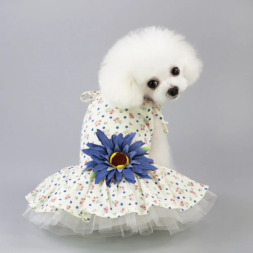 Платье для собак одежда для щенков красивые платья для маленьких собак с ромашками и кошками весна-лето платье-пачка принцессы с цветочным рисунком для щенков XS-XL