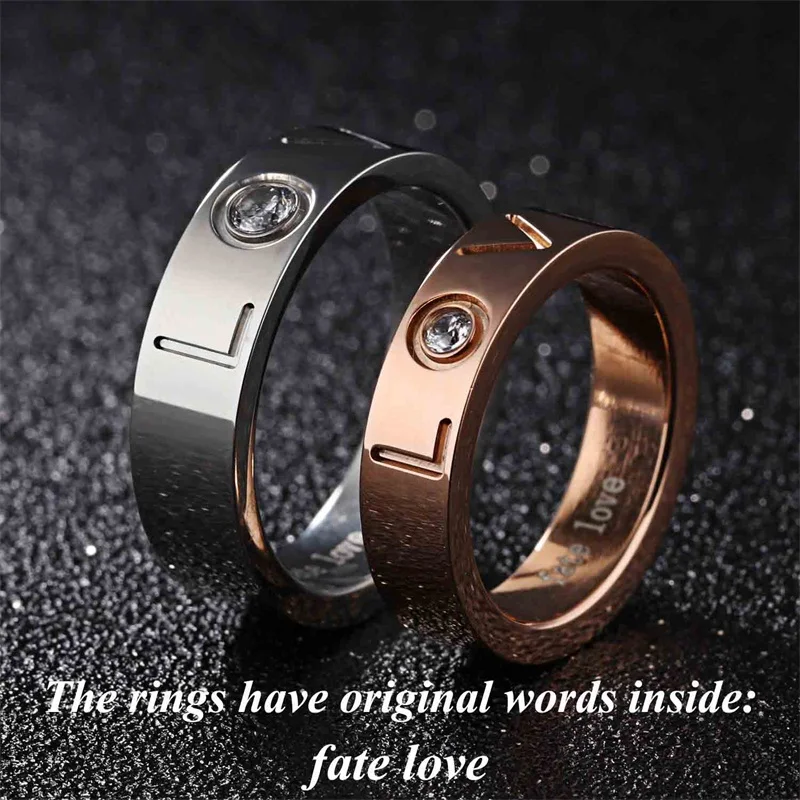 Love Couple Rings Engrave Name Wedding Rings For Women / Men Fate Love Crystal Stainless Steel DIY Loves Rings Drop shipping