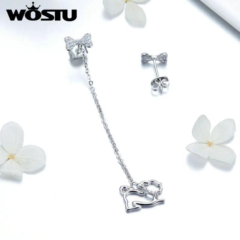 

WOSTU Unique 2019 Style French Bulldog Drop Earrings Dog Bone Long Earrings For Women Wedding Luxury Party Jewelry Gift FFE182