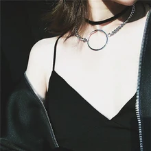 Новинка, модное многоэтажное ожерелье, пара, панк, Черная веревка, металлическая цепочка, круг, подвеска, Мэгги, шарм, колье, ожерелье для женщин