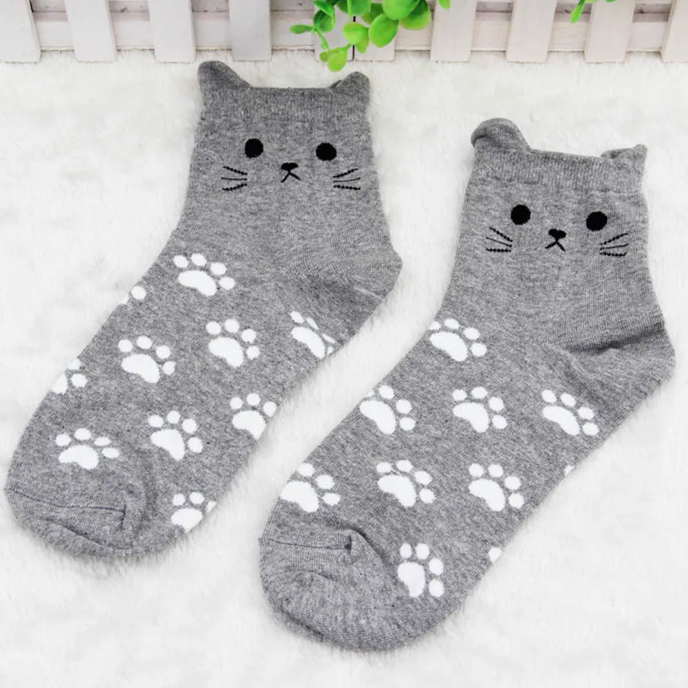 Candy Color Cat Footprints Socks Cute Women Cotton Socks Warm Women's Cute H‘UK 