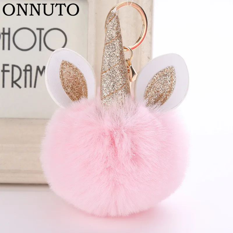 

New Fashion Keychain Artificial Pompoms Rabbit Fur Ball Pompon Key Chain Women Bag Car Keyring Holder Fluffy