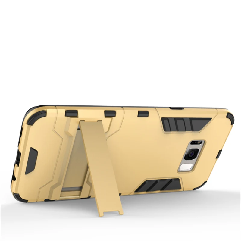 

Soft Silicon + PC Hard Armor Iron Man Case For Samsung Galaxy S8 Plus S 8 Phone Anti-knock Back Cover With Stand