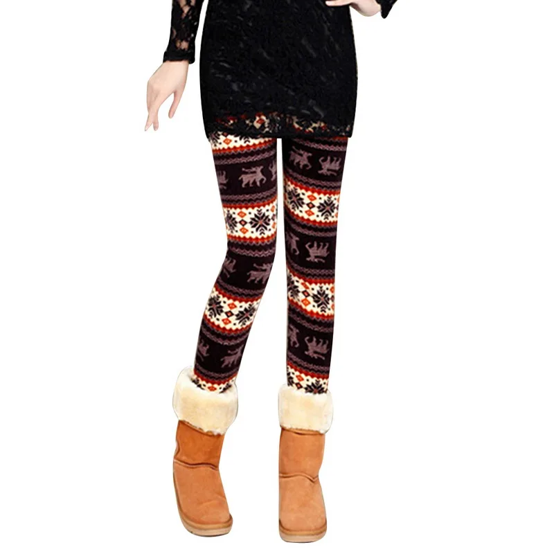 HEFLASHOR Women Leggings Snowflake Christmas Deer Print