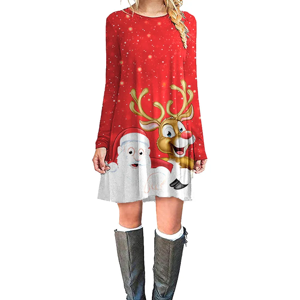 

Women's Long Sleeve O Neck Christmas Printing Vintage Evening Party Dress christmas dress party dress vestidos