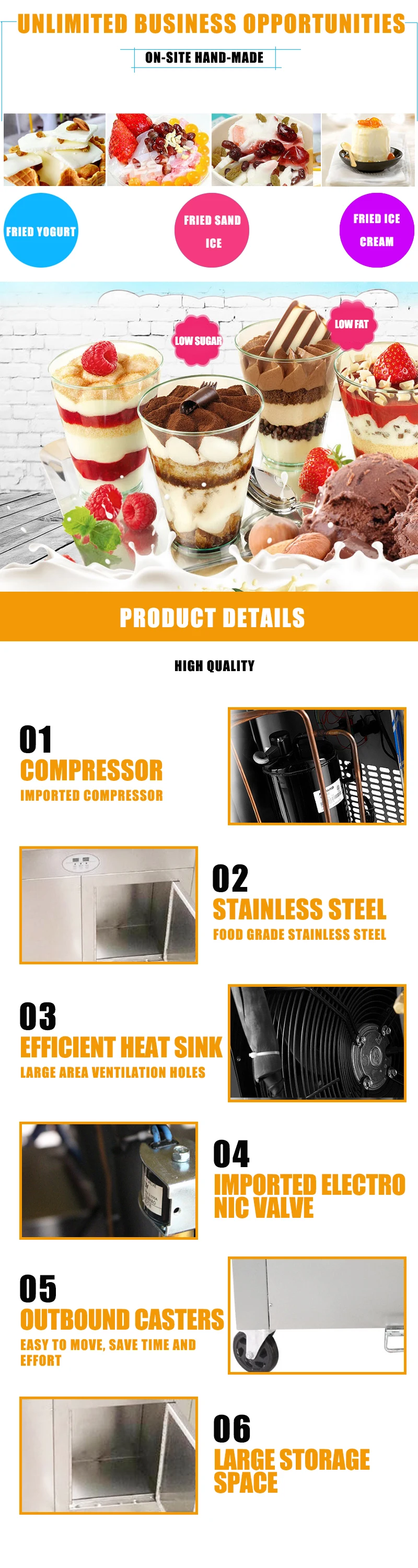 single pan Double compressor fried ice cream machine,stainless steel fried ice cream roll machine,Intelligent Fried ice machine