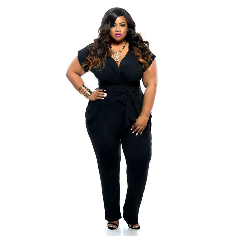 Summer Sexy Lady Skinny Jumpsuit Fashion Plus Size Full Length Jumpsuit For Women With Sashes Sexy V Neck Female Jumpsuits Summer Sexy Lady Skinny Jumpsuit Fashion Plus Size Full Length Jumpsuit For Women With Sashes Sexy V Neck Female Jumpsuits