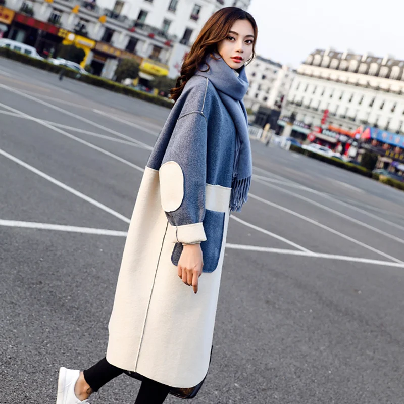 2019 new women long section Woolen trench coat women's popular autumn winter wool blends thickened woolen outerwear female d027