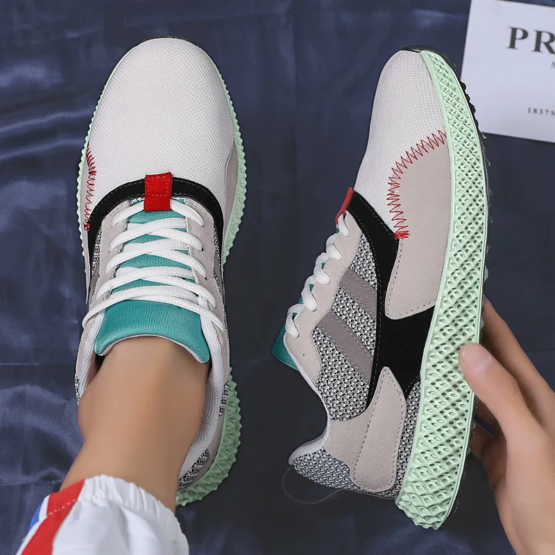 Motion Shoes Male Casual Shoes Ventilation Screen Cloth Running Shoes Bottom Spelling Color Personality Street Male Shoe Zapatos