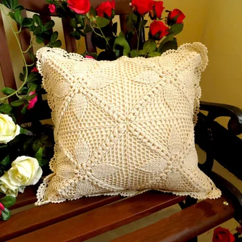 

100% Cotton Knitting Throw Pillow Cases Hand-Made Crocheted Lace Hollow Out Design Cafe Sofa Woven Cushion Cover Home Decoration