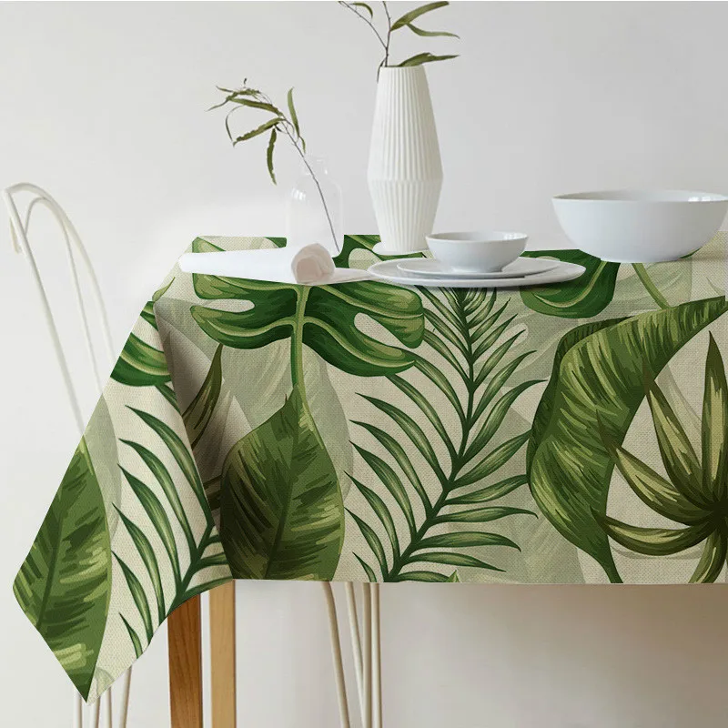 Tropical Palm Leaf Linen Waterproof Table Cloth Hotel Tablecloth table