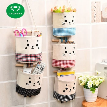 

Linen Cotton Fabric Wall Hanging Storage Bag Case Pockets Home Organizer Cosmetic Keys Toy Sorting Hanging Bag Box 5Pcs/Set