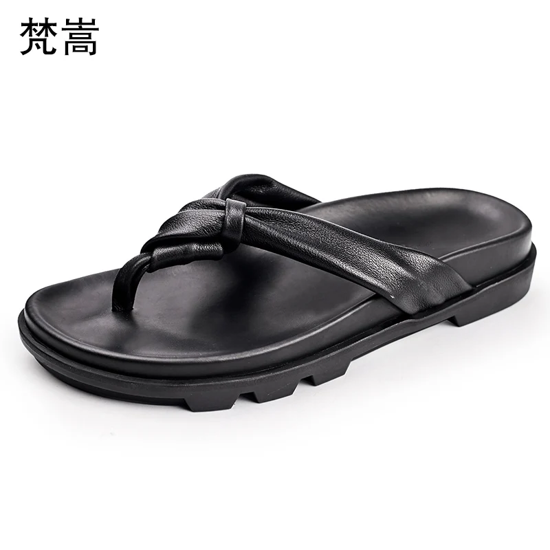 

Summer slippers mens Genuine Leather breathable outdoor leisure thick bottom flip-flops cowhide Flip Flops casual Shoes beach