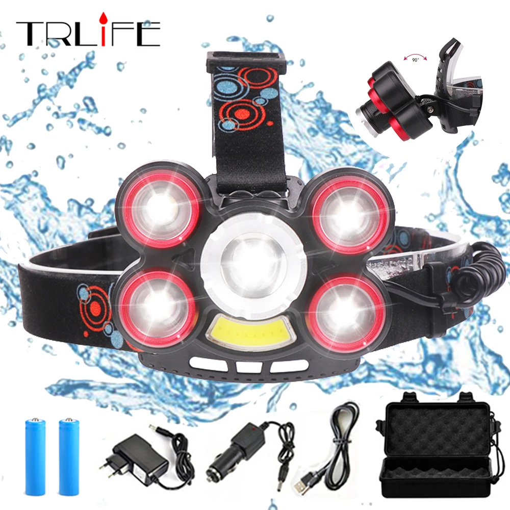 

10000lums LED Headlamp Zoomable LED Headlamps 18650 Battery Powerful Headlight Outdoor Lamp Lighting 5 Modes