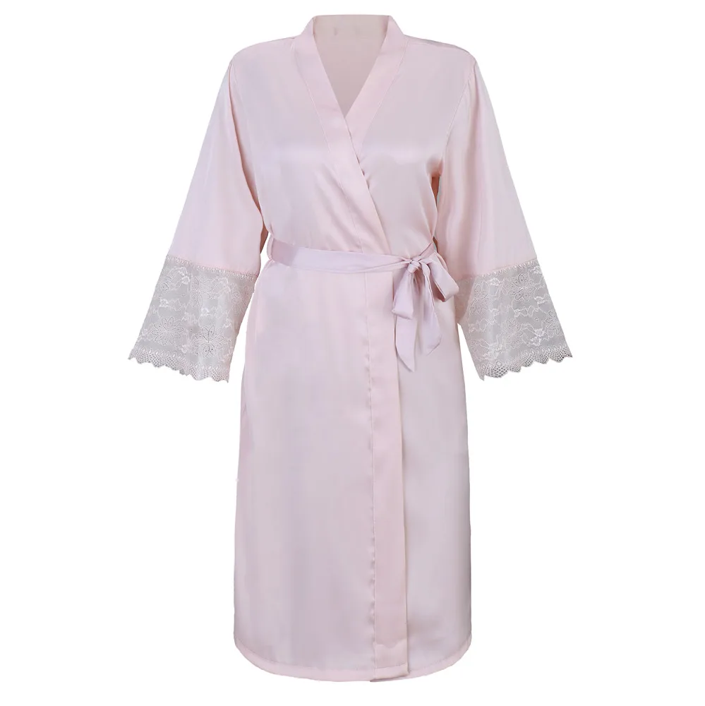 

Sexy Ladies Lace Satin Robe Bath Gown Solid Soft Nightgown Nightwear Kimono Bathrobe Sleepwear Wedding Bride Bridesmaid Robes