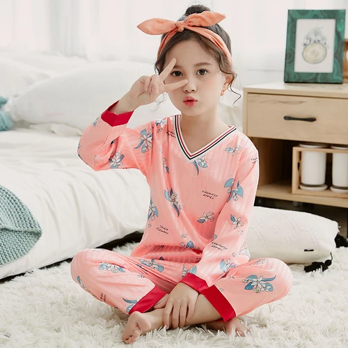 Комплект шелковой пижамы для девочек; коллекция года; Осенняя детская одежда с длинными рукавами; одежда для сна; костюм для девочек; Милые Удобные пижамные комплекты для детей - Цвет: M-6813
