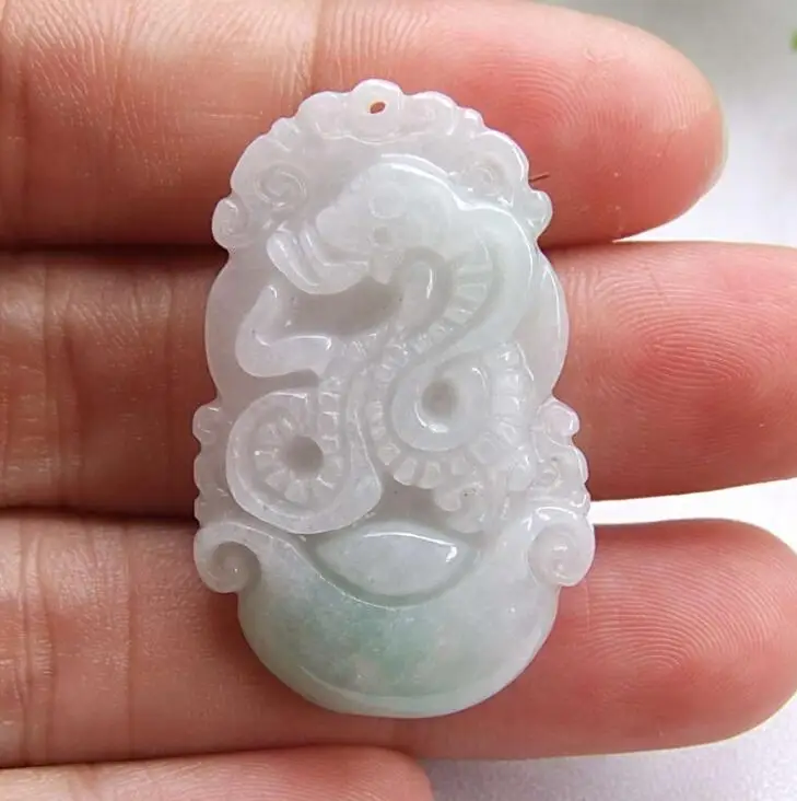 

TJP Natural grade A jadeite myanmar green jade Chinese zodiac snake Mysterious protection pendants jade with certificate