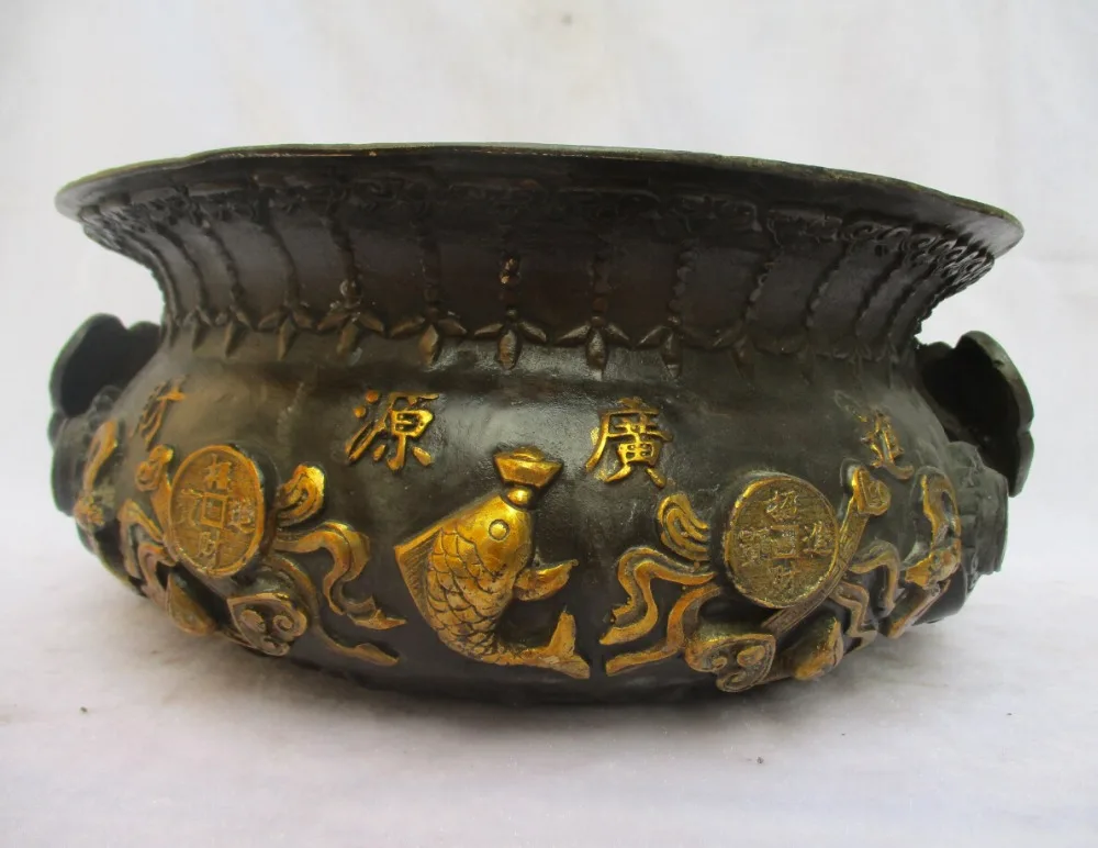 

Big censer !!!Collectible Chinese Old Bronze Carved Gold gilt Big Censer /Antique Metal Censer