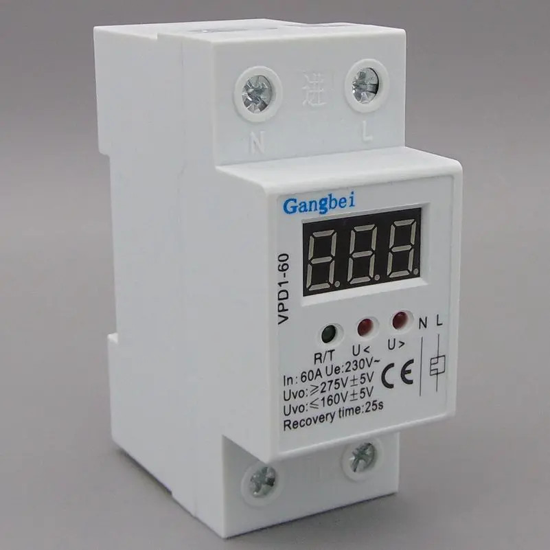 2P 60A 220V automatic reconnect over voltage and under voltage