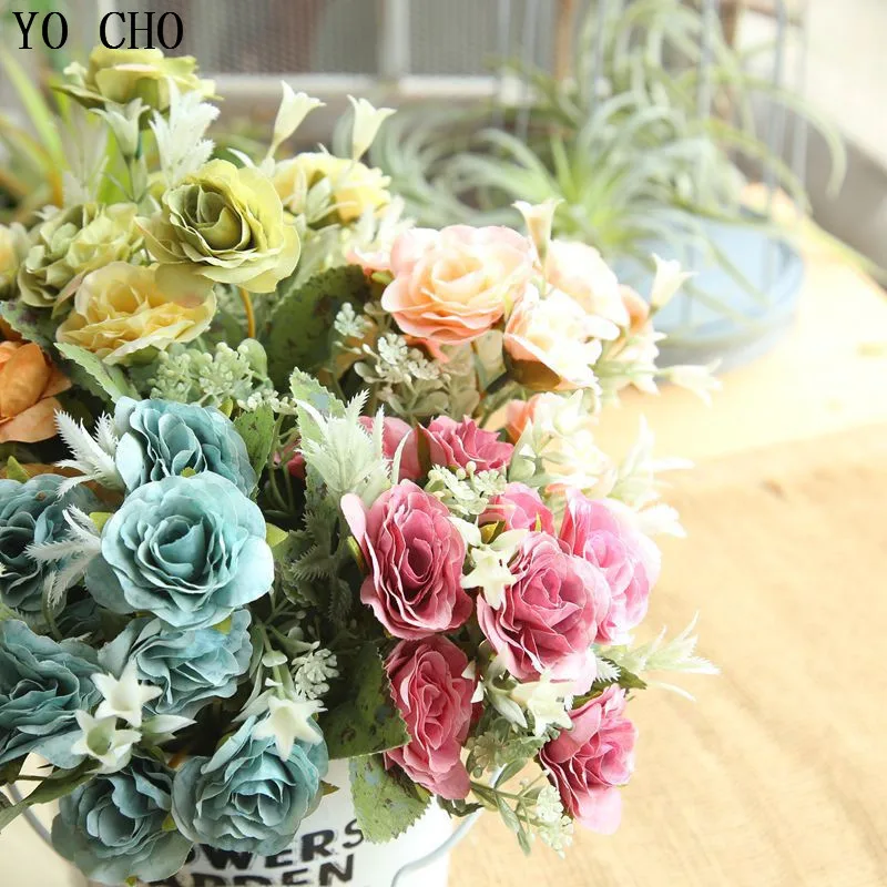 YO CHO 2pcs Artificial Flowers High-end European Wild Roses Bouquet For Wedding Home Garden Decoration DIY Balcony Party Decor YO CHO 2pcs Artificial Flowers High-end European Wild Roses Bouquet For Wedding Home Garden Decoration DIY Balcony Party Decor