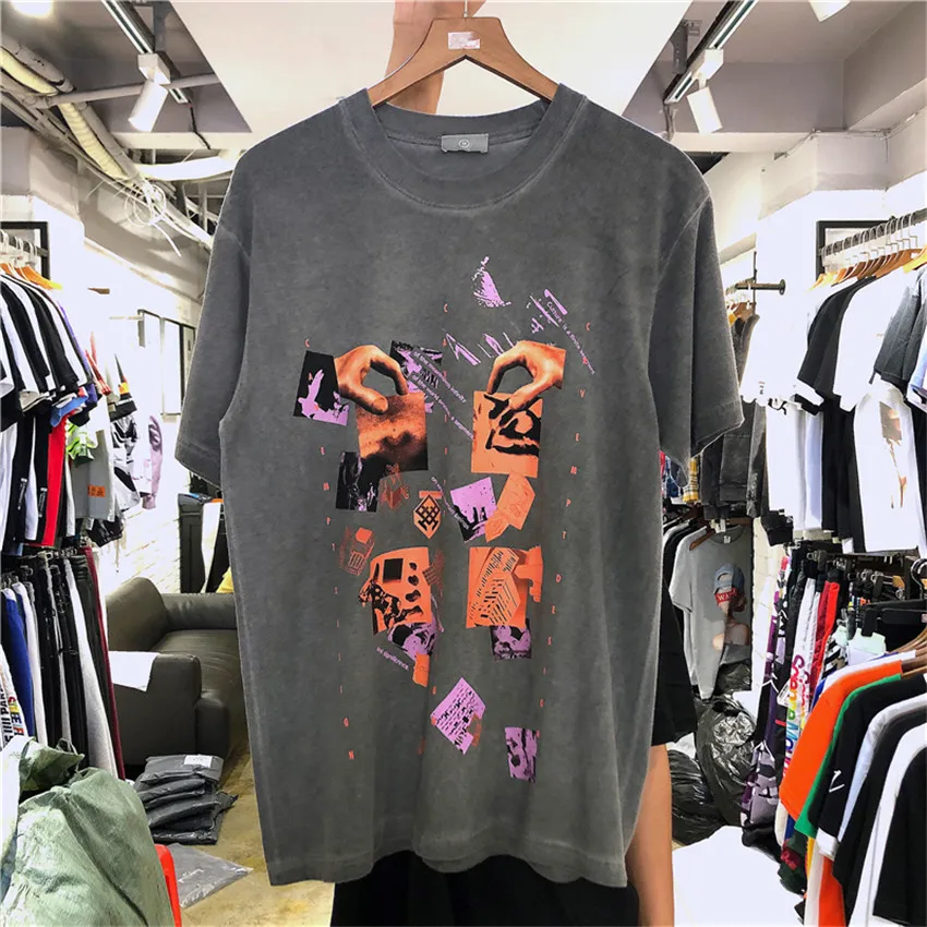 

2019 CE Cavempt Tee Summer Loose cotton short sleeve Steam Wave Hand God Print Cavempt T-shirts Vintage Tie-dyed Cavempt T-shirt