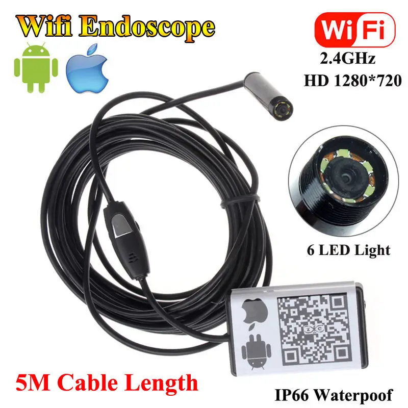 ФОТО Free shipping!WIFI ios and Android Endoscope Borescope HD 720P Inspection 5M Snake Camera 9MM
