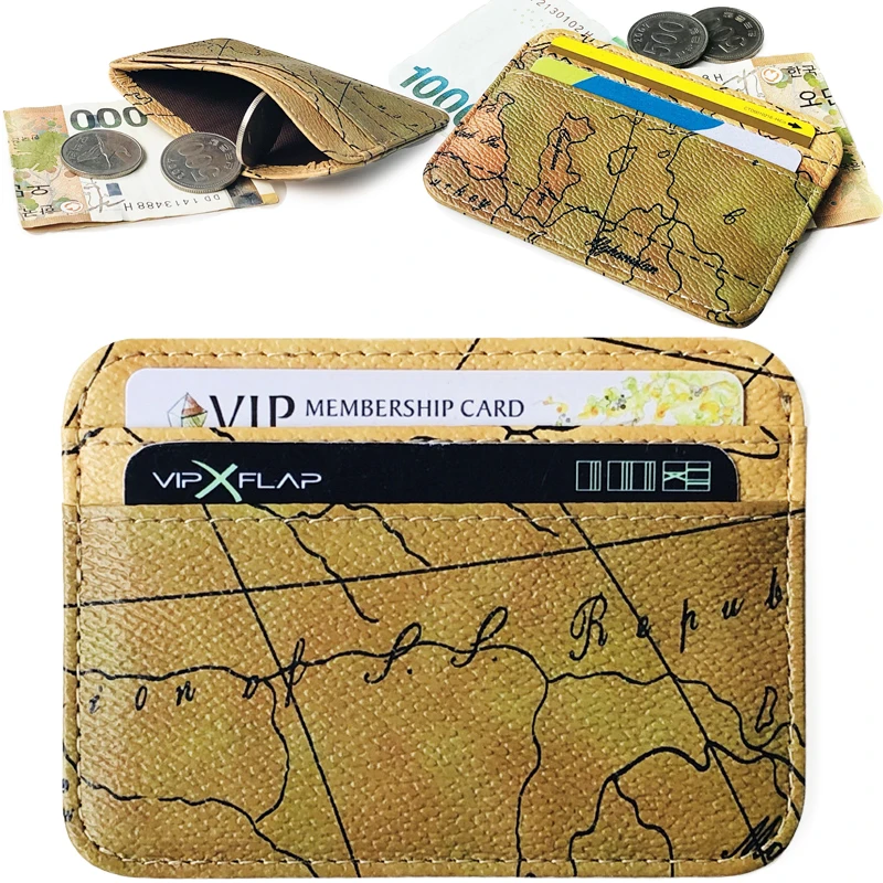

Mini Carrying Card Pack Retro World Map PU Leather Passport Cover Ultra-thin Business Card Hosting Bank Open Card Pack