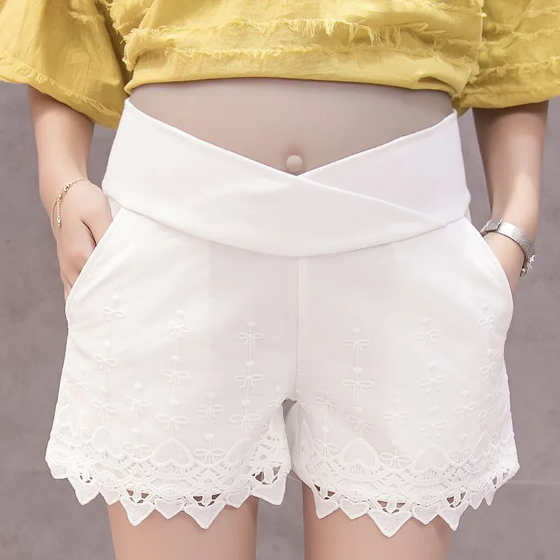 

Elastic Waist Maternity Shorts Lace Decoration 2019 Summer New Regular Fashion