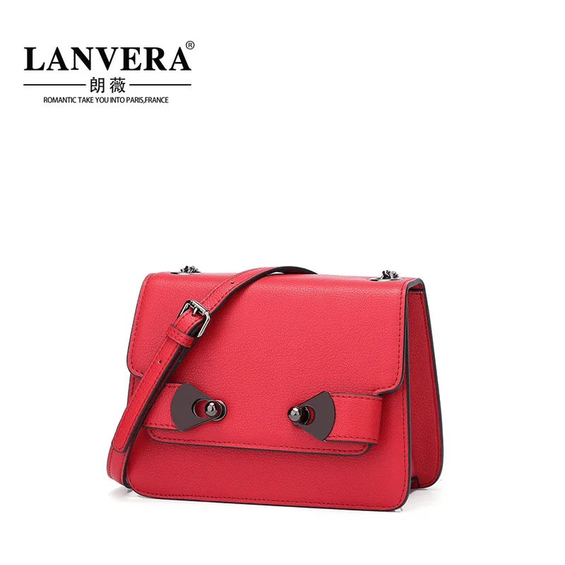 The first layer of leather LANVERA Lang Wei Europe 2017 new leather handbag diagonal fall Shoulder