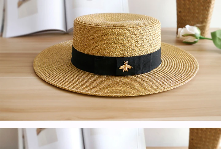 Весна и лето новая ретро золотая плетеная плоская голова соломенная шляпа леди широкие карнизы Солнцезащитная шляпа Летняя шляпка шапочка
