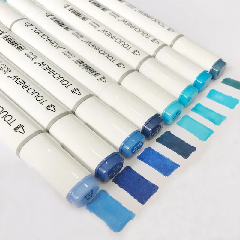 Art Markers 8Pcs Blue Colors Artist Dual Headed Marker Set Manga Design School Drawing Sketch Pen Art Supplies