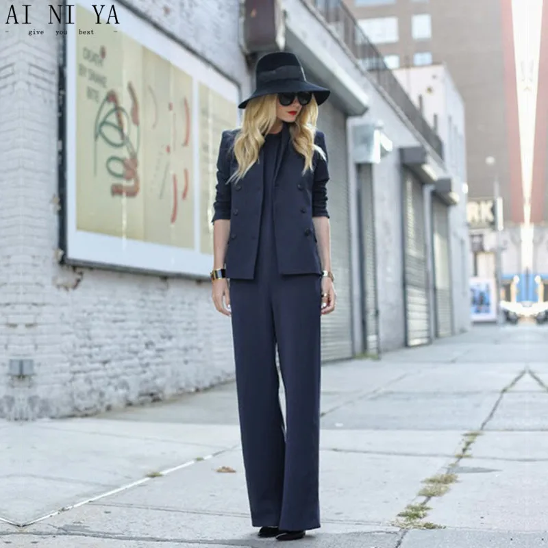 Navy 2 piece set women blazer set ladies pant suits female business suit office uniform style female trouser suits custom
