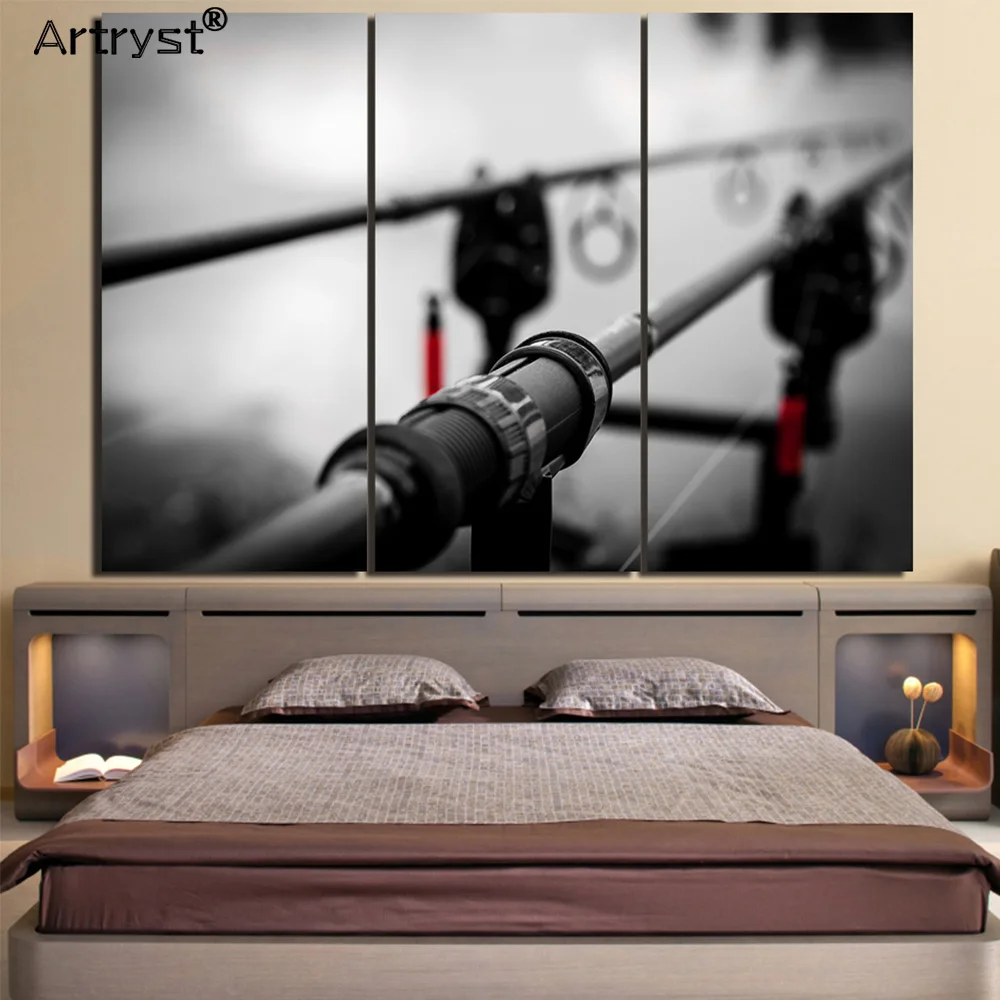 

Artryst Canvas Modern Wall Art Poster Modular Pictures Frame 3 Pcs Fishing Rod Painting HD Printed Home Decor Photo For Bedroom