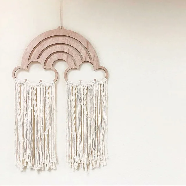 Us 15 89 35 Off Nordic Baby Room Rainbow Cotton Tassels Wall Hanging Handmade Macrame Home Decor Retro Handcrafted Girls Room Indian Decor In Wind