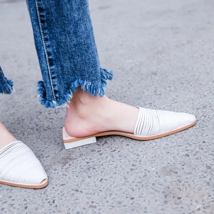 

Summer Girl's Leg Twined Slipper Women Narrow Strappy Pointed Toe Low Heel Slingbacks Slide Ladies Lace up Casual Mules Shoes